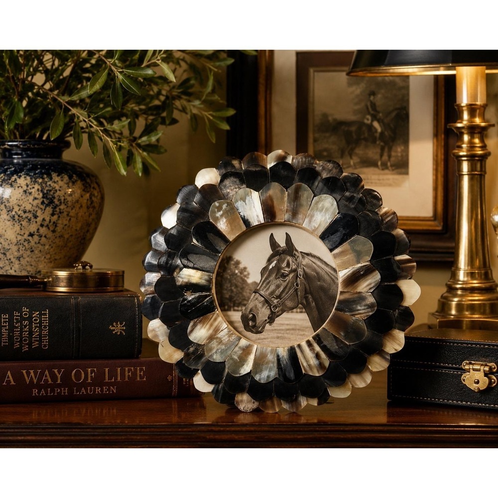Two's Company Horn Petal Photo Frame | Natural Horn Flower Frame 7.5"